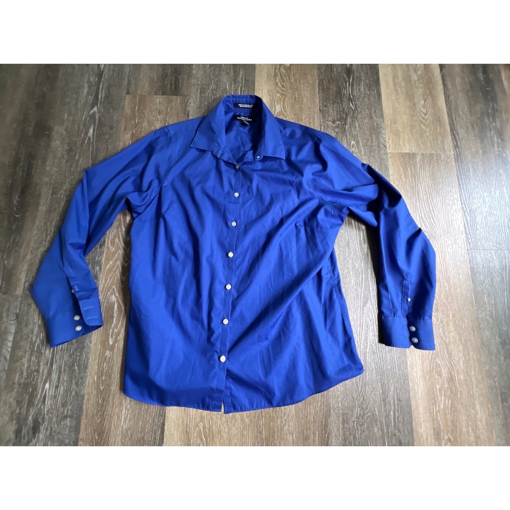 Lands‎ End Button Up Shirt Womens 16 Royal Blue Wrinkle Free Long Sleeve